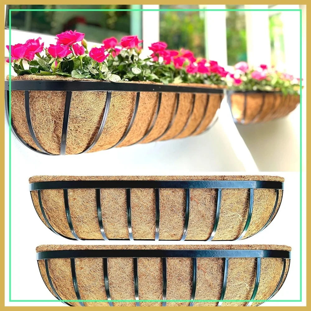 30 Inch Outdoor Wall Planter - 2 Pack Black Metal Window Boxes with Coco Liner, Large Flower Basket for Deck Railings Fence Balcony Patio Porch
30 Inch Outdoor Wall Planter - 2 Pack Black Metal Window Boxes with Coco Liner, Large Flower Basket for Deck Railings Fence Balcony Patio Porch