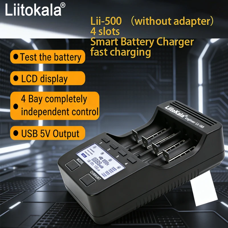 Универсальное зарядное устройство LiitoKala LII-500 Smart с ЖК-дисплеем для Li-ion, Ni-MH, AA, AAA, 10440, 14500, 16340, 17335, 17500, 18490, 17670, 18650
Универсальное зарядное устройство LiitoKala LII-500 Smart с ЖК-дисплеем для Li-ion, Ni-MH, AA, AAA, 10440, 14500, 16340, 17335, 17500, 18490, 17670, 18650