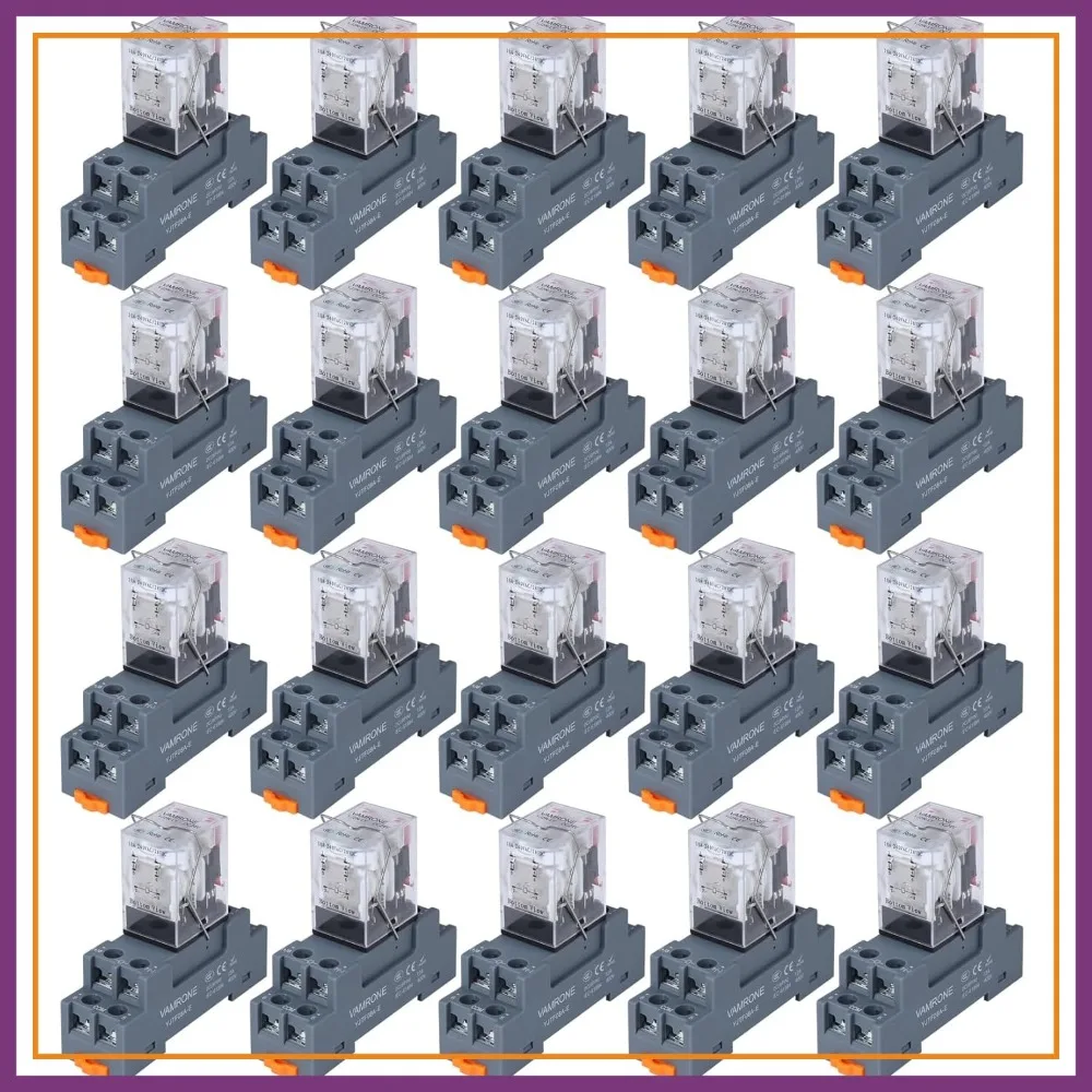 20PCS 24V DC Relay with Socket, 8-Pin 10A DPDT, LED Indicator for DIN Rail
20PCS 24V DC Relay with Socket, 8-Pin 10A DPDT, LED Indicator for DIN Rail