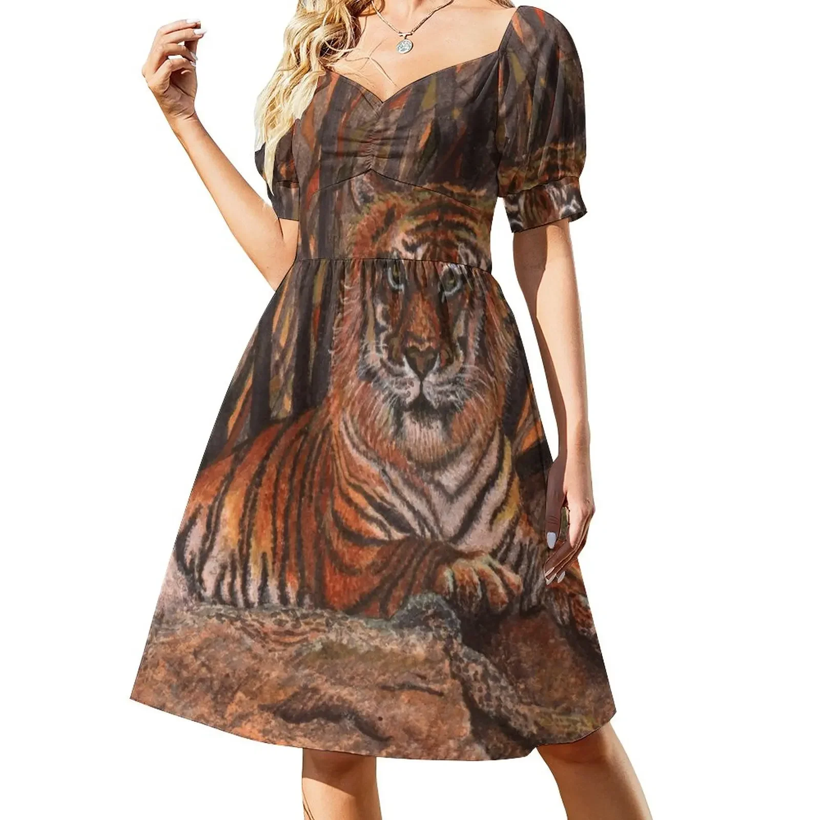 Tiger on a rock, against desert coloured grasses background Short-Sleeved Dress cute dress dresses summer woman 2025 Dress woman
Tiger on a rock, against desert coloured grasses background Short-Sleeved Dress cute dress dresses summer woman 2025 Dress woman