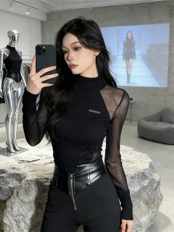 Sexy Black Mesh Knitted Top Women's Slim Fit Fashionable Inner Wear Base Shirt Spring 2026 New Arrival Commute Style Long Sleeve
Sexy Black Mesh Knitted Top Women's Slim Fit Fashionable Inner Wear Base Shirt Spring 2026 New Arrival Commute Style Long Sleeve