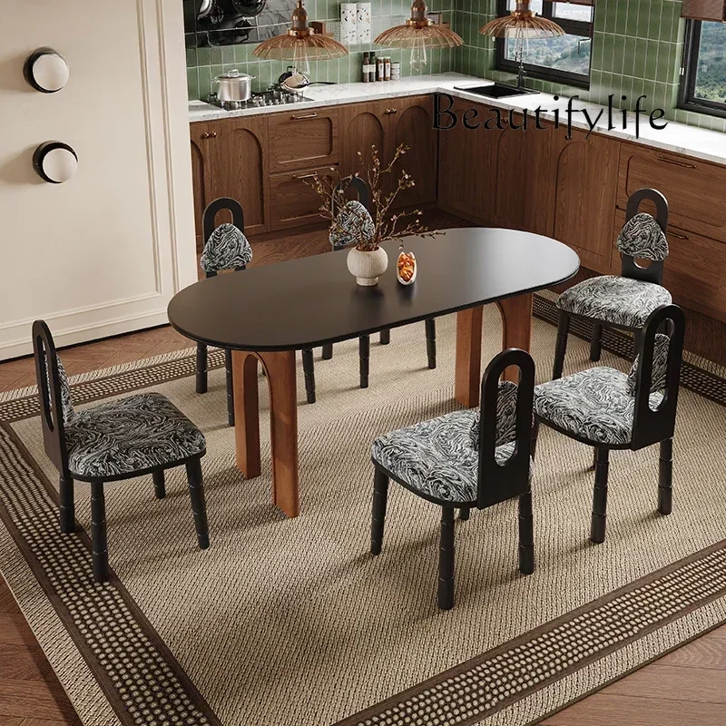 French Retro Dining Table Small Apartment Home Solid Wood Oval Black Rock Plate Dining Table
French Retro Dining Table Small Apartment Home Solid Wood Oval Black Rock Plate Dining Table