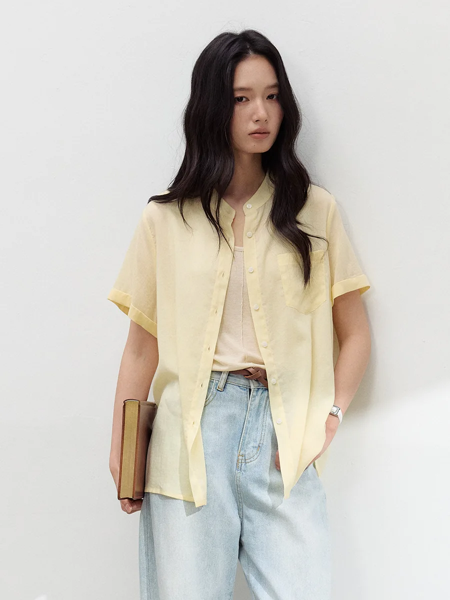 Женская блузка с воротником-стойкой и коротким рукавом, летняя, повседневная, свободная, полупрозрачная, легкая, дышащая, однотонная, для ежедневных поездок на работу, коллекция 2026
Женская блузка с воротником-стойкой и коротким рукавом, летняя, повседневная, свободная, полупрозрачная, легкая, дышащая, однотонная, для ежедневных поездок на работу, коллекция 2026