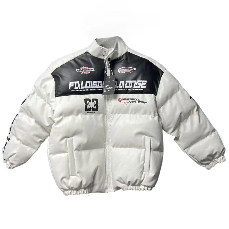 Motorcycle PU Leather Bomber Jackets Men Woman Winter 2023 Varsity Racing Patchwork Letter Print Oversize Cotton Padded Coat Men
Motorcycle PU Leather Bomber Jackets Men Woman Winter 2023 Varsity Racing Patchwork Letter Print Oversize Cotton Padded Coat Men