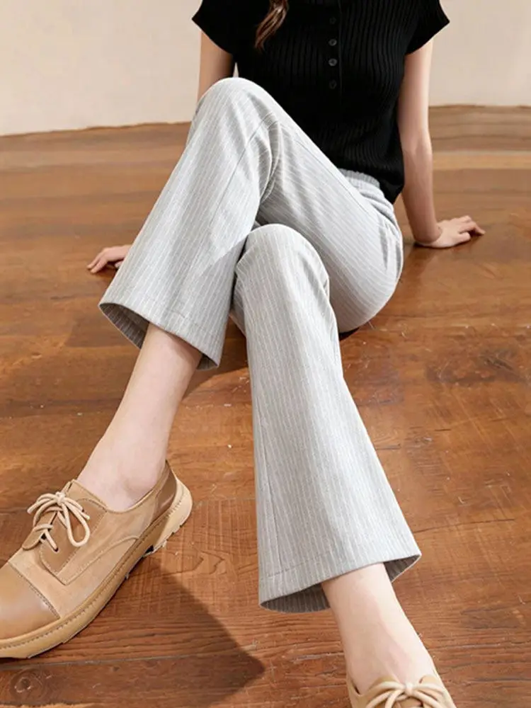 Gray Lazy Style Loose Fit Striped Flared Pants Women's High Waist Drapey Slimming Casual Trousers Summer New Arrival
Gray Lazy Style Loose Fit Striped Flared Pants Women's High Waist Drapey Slimming Casual Trousers Summer New Arrival