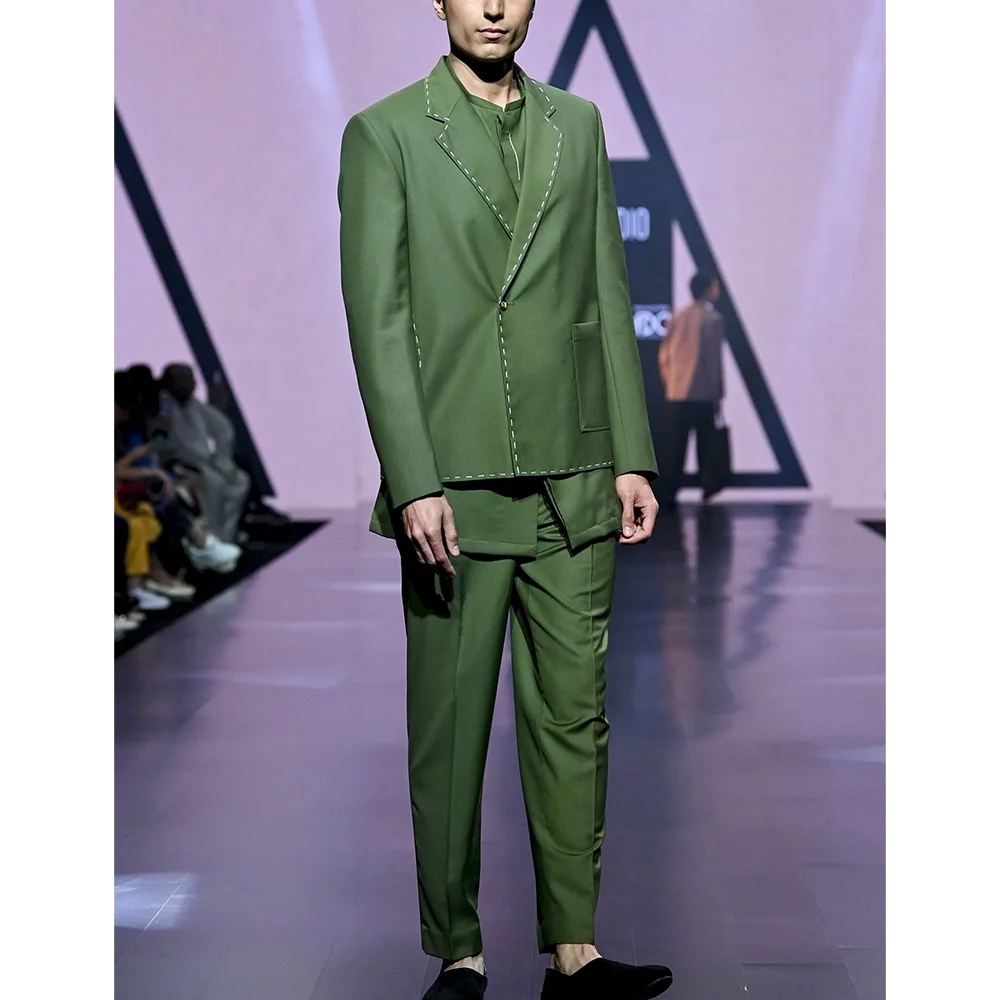 Men's Suits Two Piece Solid Green Notch Lapel Handsome Fashion Blazer Single Button Custom Made Daily Office Prom Party Man Set 
Men's Suits Two Piece Solid Green Notch Lapel Handsome Fashion Blazer Single Button Custom Made Daily Office Prom Party Man Set