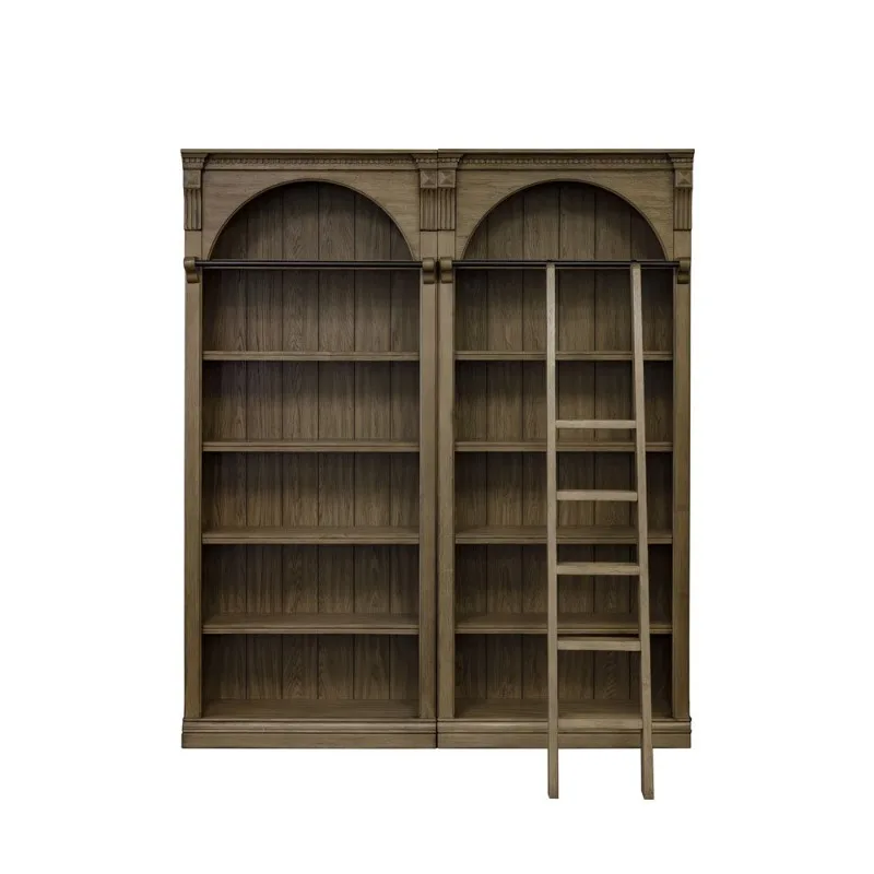 American rural retro arched bookcase French solid wood carving neoclassical display case with ladder bookshelf bookcase
American rural retro arched bookcase French solid wood carving neoclassical display case with ladder bookshelf bookcase