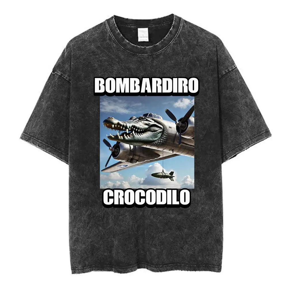 Bombardiro Crocodilo Vintage Washed T-shirt Funny Crocodile Plane Bomber T Shirts Men's Women Cotton Short Sleeve Loose T-shirts
Bombardiro Crocodilo Vintage Washed T-shirt Funny Crocodile Plane Bomber T Shirts Men's Women Cotton Short Sleeve Loose T-shirts