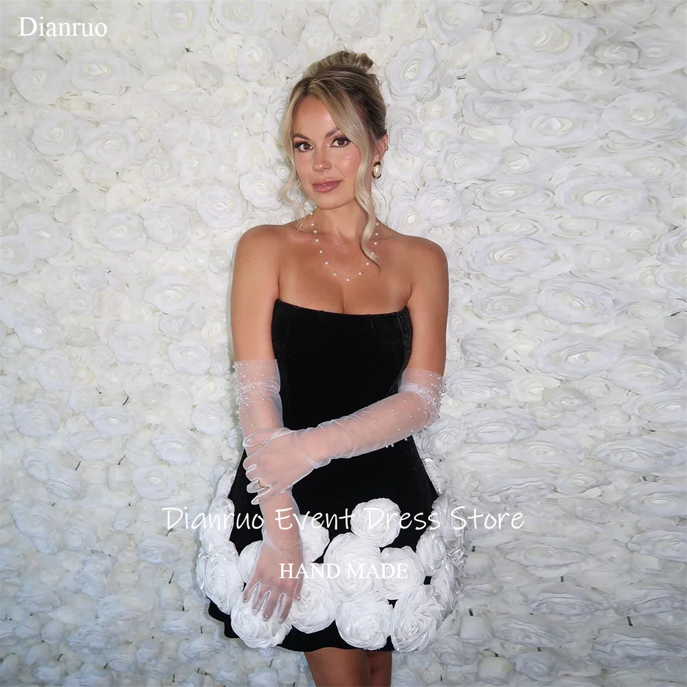 Dianruo Sleeveless 3D White Rose A Line Prom Dress Mini Black Robes De Soirée Strapless Velvet Birthday Outfits Women Customized
Dianruo Sleeveless 3D White Rose A Line Prom Dress Mini Black Robes De Soirée Strapless Velvet Birthday Outfits Women Customized
