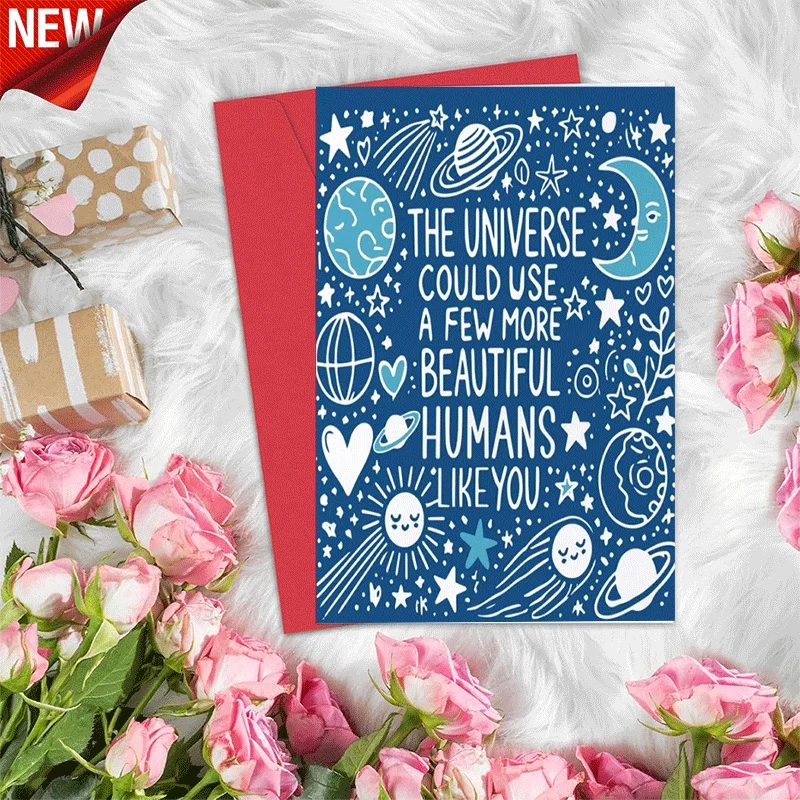 Inspirational Universe Theme Greeting Card Beautiful Human Message Star Planet Print Encouragement Card for Friend
Inspirational Universe Theme Greeting Card Beautiful Human Message Star Planet Print Encouragement Card for Friend