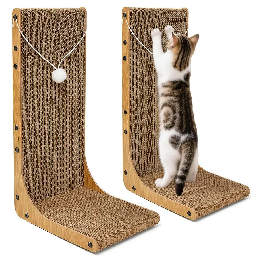 2Pack 23.6 Inch LShaped Cardboard Cat Scratcher, Dual Use Vert Horiz Scratch Pad with Toy Balls, WallMountable Furniture Protect
2Pack 23.6 Inch LShaped Cardboard Cat Scratcher, Dual Use Vert Horiz Scratch Pad with Toy Balls, WallMountable Furniture Protect