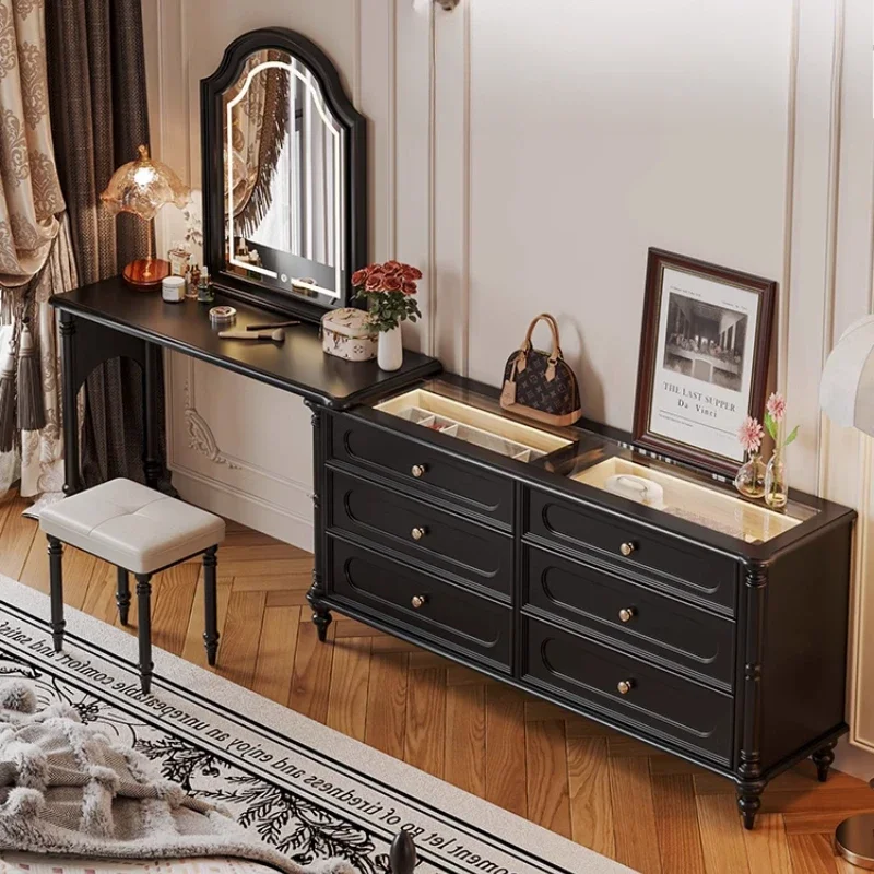 American chest dresser, integrated French retro bedroom, bedside storage cabinet, solid wood six chest retractable makeup table
American chest dresser, integrated French retro bedroom, bedside storage cabinet, solid wood six chest retractable makeup table