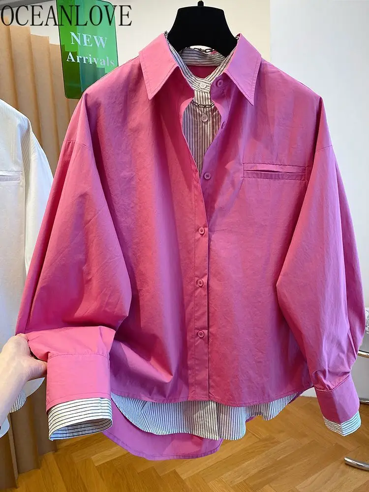 OCEANLOVE Blouses Fake 2 Pieces Spring Autumn Korean Fashion Loose Women Shirts Sweet Pink Casual Vintage Blusas Mujer
OCEANLOVE Blouses Fake 2 Pieces Spring Autumn Korean Fashion Loose Women Shirts Sweet Pink Casual Vintage Blusas Mujer