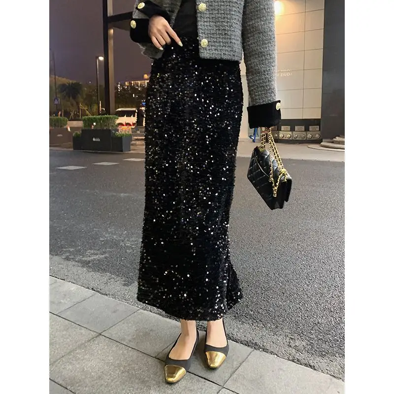 Starry Sky Sparkling Gold Velvet Black Autumn/Winter Glitter Medium Length Straight Tube Half Length Skirt
Starry Sky Sparkling Gold Velvet Black Autumn/Winter Glitter Medium Length Straight Tube Half Length Skirt