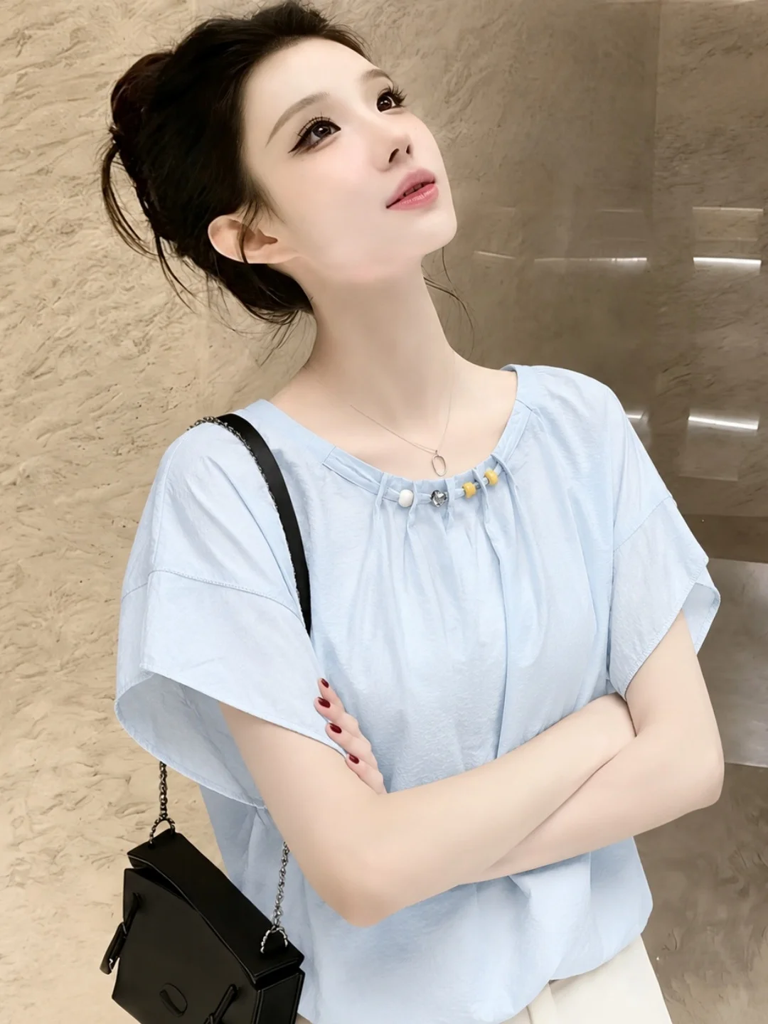 Korean Style Fashionable Short Sleeve Loose Women's Shirt Summer Lazy Style Sun Protection Top Commute Wind Loose Fit Youthful
Korean Style Fashionable Short Sleeve Loose Women's Shirt Summer Lazy Style Sun Protection Top Commute Wind Loose Fit Youthful