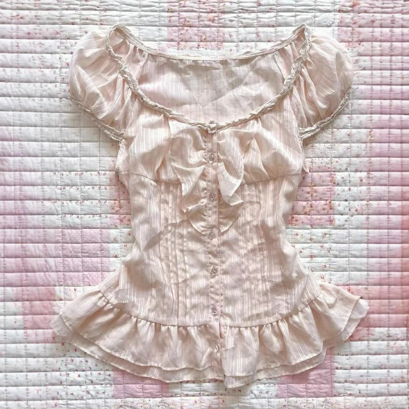 Sweet Girl Ruffle Short Sleeve Tops Summer Women Lace Girly Buttons Pink Slim Fit Base Shirt Aesthetic Chic Design Casual Shirt
Sweet Girl Ruffle Short Sleeve Tops Summer Women Lace Girly Buttons Pink Slim Fit Base Shirt Aesthetic Chic Design Casual Shirt