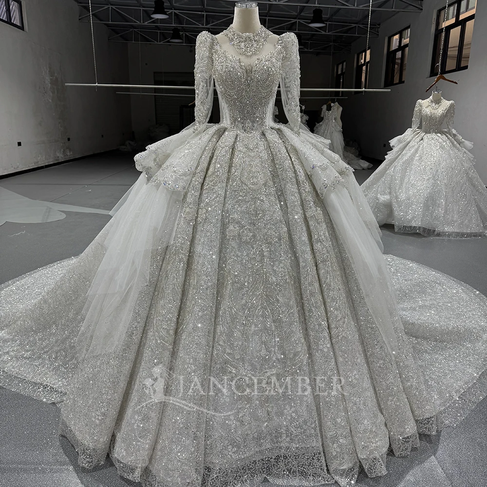 Customized Princess Wedding Dress With Bead Lace Sequins Ball Gown Full Sleeves High-Neck Bride Dress Vestido De Novia 2025
Customized Princess Wedding Dress With Bead Lace Sequins Ball Gown Full Sleeves High-Neck Bride Dress Vestido De Novia 2025