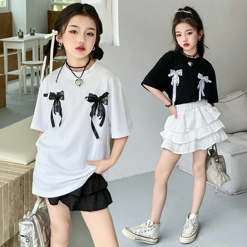 2024 Korean Girl Children's Top And Bottom Set School Girl Bowknot Short Sleeved T-shirt+Cake Skirt Students Clothes Sets
2024 Korean Girl Children's Top And Bottom Set School Girl Bowknot Short Sleeved T-shirt+Cake Skirt Students Clothes Sets