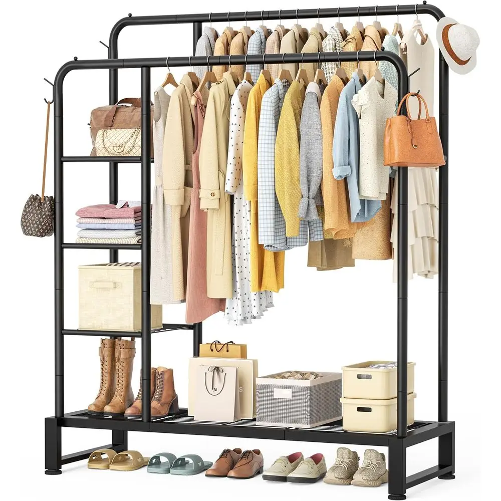 4-Tier Heavy Duty Clothes Rack with Hooks for Bedroom, Closet, or Shop Storage - Black
4-Tier Heavy Duty Clothes Rack with Hooks for Bedroom, Closet, or Shop Storage - Black