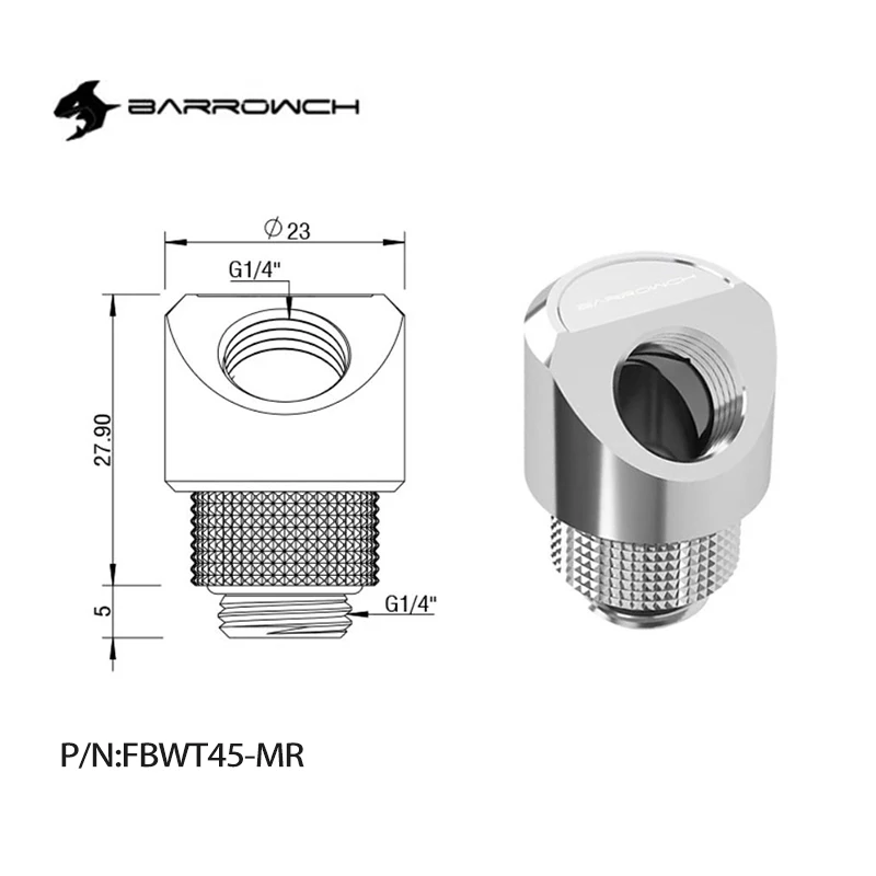 Barrowch 45 / 90 Degree Rotary Fitting Smooth Surface Water Cooler G1/4'' Thread Elbow Adaptor M To F FBWT90-MR / FBWT45-MR
Barrowch 45 / 90 Degree Rotary Fitting Smooth Surface Water Cooler G1/4'' Thread Elbow Adaptor M To F FBWT90-MR / FBWT45-MR