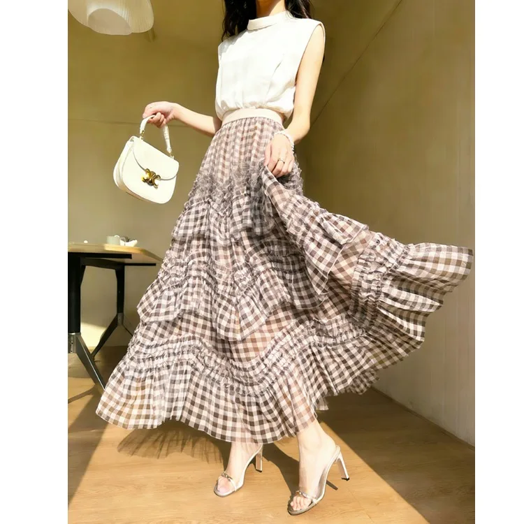 Ретро-юбка «Кофейный кекс» женская, весенне-летняя, длинная, пышная, в клетку, фееричная, асимметричная, кружевная, сетчатая, миди-юбка с оборками
Ретро-юбка «Кофейный кекс» женская, весенне-летняя, длинная, пышная, в клетку, фееричная, асимметричная, кружевная, сетчатая, миди-юбка с оборками