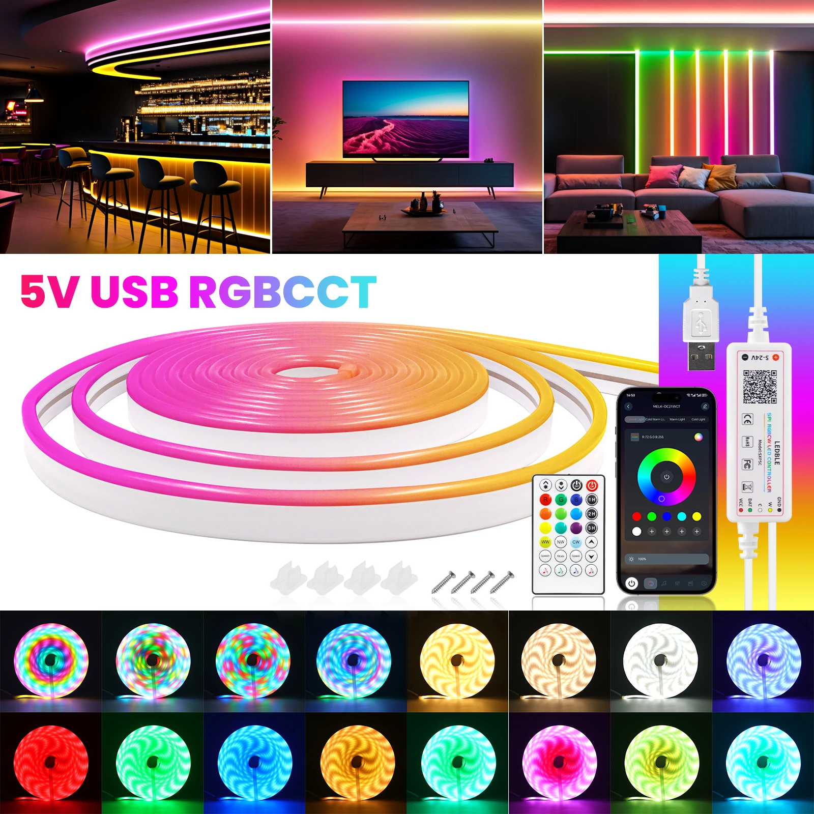 Bluetooth RGB Неоновый свет 5 В WS2812B USB Водонепроницаемая гибкая лента RGBCCT Изменение цвета Неоновая полоса Веревочная лампа Пульт дистанционного управления
Bluetooth RGB Неоновый свет 5 В WS2812B USB Водонепроницаемая гибкая лента RGBCCT Изменение цвета Неоновая полоса Веревочная лампа Пульт дистанционного управления