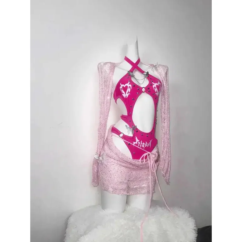 3D Rivet Cutting Jumpsuit+Ragged Knitted Short Skirt Spicy Sexy Girl Set Pink Sparkling Dancing Dress
3D Rivet Cutting Jumpsuit+Ragged Knitted Short Skirt Spicy Sexy Girl Set Pink Sparkling Dancing Dress