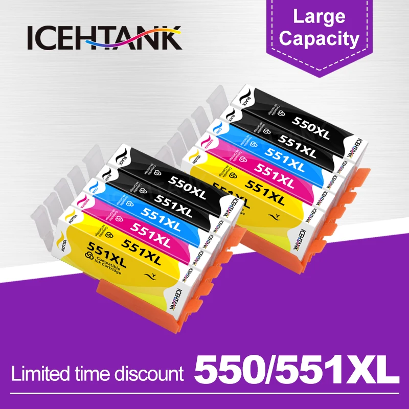 ICEHTANK PGI-550 CLI 551 XL Ink Cartridge For Canon PGI 550 CLI-551 Compatible Pixma MG7150 MX725 IX6850 MG5450 IP7200 Printer
ICEHTANK PGI-550 CLI 551 XL Ink Cartridge For Canon PGI 550 CLI-551 Compatible Pixma MG7150 MX725 IX6850 MG5450 IP7200 Printer