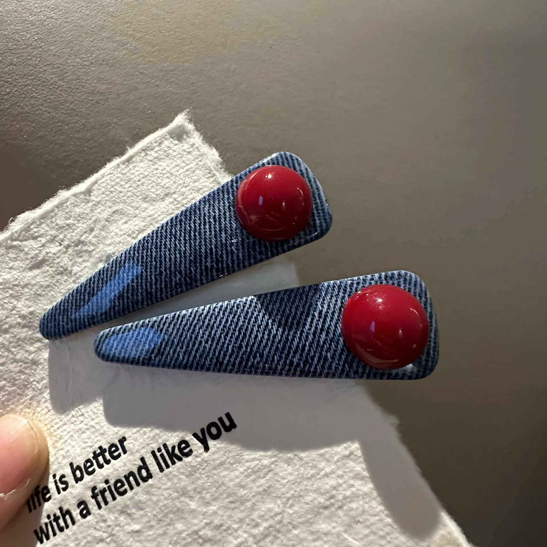 Korean Style Denim Hair Barrettes Red Blue Color Block for Women Side Bangs and Baby Hair Premium Non Slip Portable Daily
Korean Style Denim Hair Barrettes Red Blue Color Block for Women Side Bangs and Baby Hair Premium Non Slip Portable Daily
