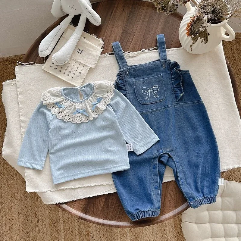 2025 Autumn New Baby Girl 2Piece Set Doll Collar Striped Top Denim Overalls Cute Vintage Style Outfit for 1-3 Years
2025 Autumn New Baby Girl 2Piece Set Doll Collar Striped Top Denim Overalls Cute Vintage Style Outfit for 1-3 Years