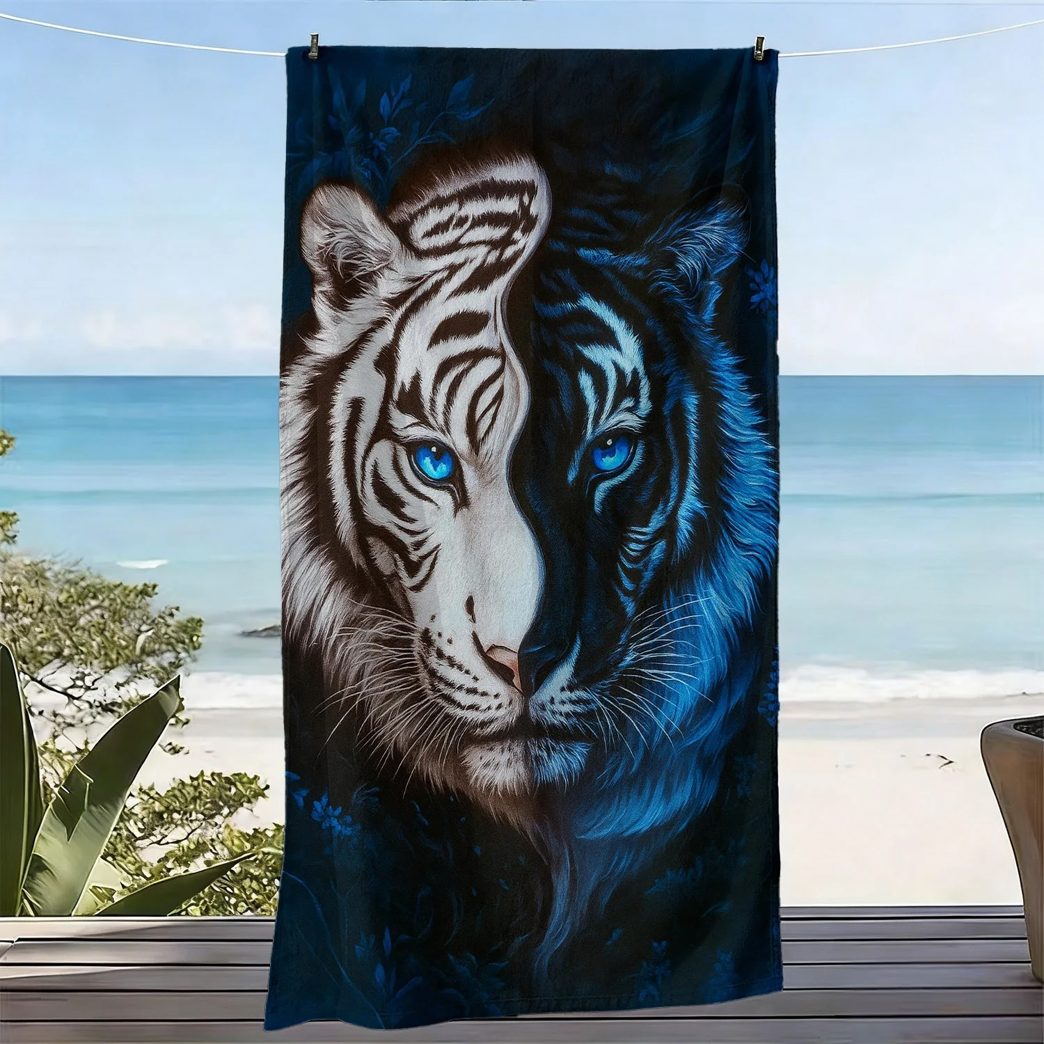 Blue and white tiger pattern theme polyester microfiber beach towel is highly absorbent, suitable for swimming and beach outings
Blue and white tiger pattern theme polyester microfiber beach towel is highly absorbent, suitable for swimming and beach outings