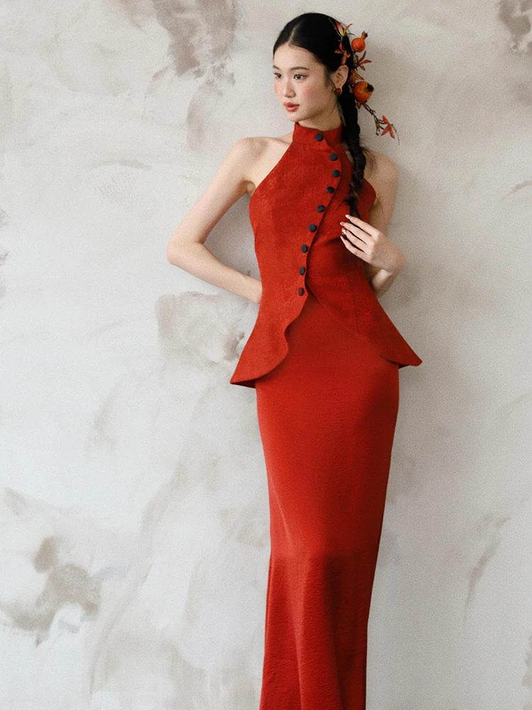Ele Red Svel Set Women's Wedding Dr Slim Fit Vintage Sle Long Qipao Suit for Banquet And Performance
Ele Red Svel Set Women's Wedding Dr Slim Fit Vintage Sle Long Qipao Suit for Banquet And Performance