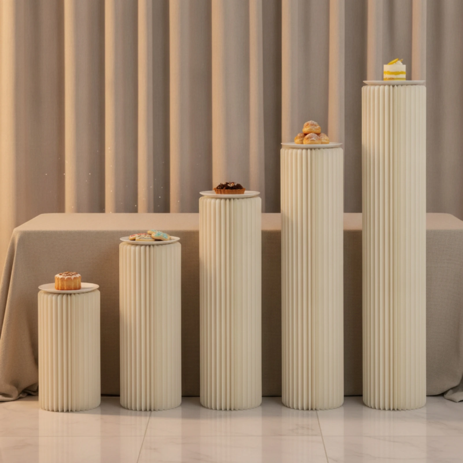 5 Pieces Foldable Cylinder Pedestal Stand Pleated Dessert Pedestal Column Stands Clear Furniture Decorative for Party Hosts
5 Pieces Foldable Cylinder Pedestal Stand Pleated Dessert Pedestal Column Stands Clear Furniture Decorative for Party Hosts