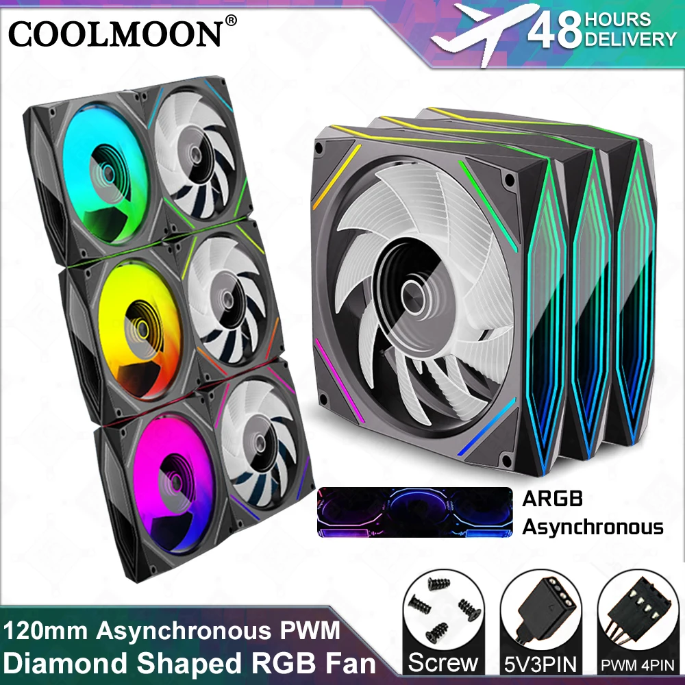 12 см вентилятор RGB асинхронный 4-контактный ШИМ-регулировка скорости 71CFM ромбовидный внешний вид дизайн положительный/обратный COOLMOON корпус для ПК MOD 
12 см вентилятор RGB асинхронный 4-контактный ШИМ-регулировка скорости 71CFM ромбовидный внешний вид дизайн положительный/обратный COOLMOON корпус для ПК MOD