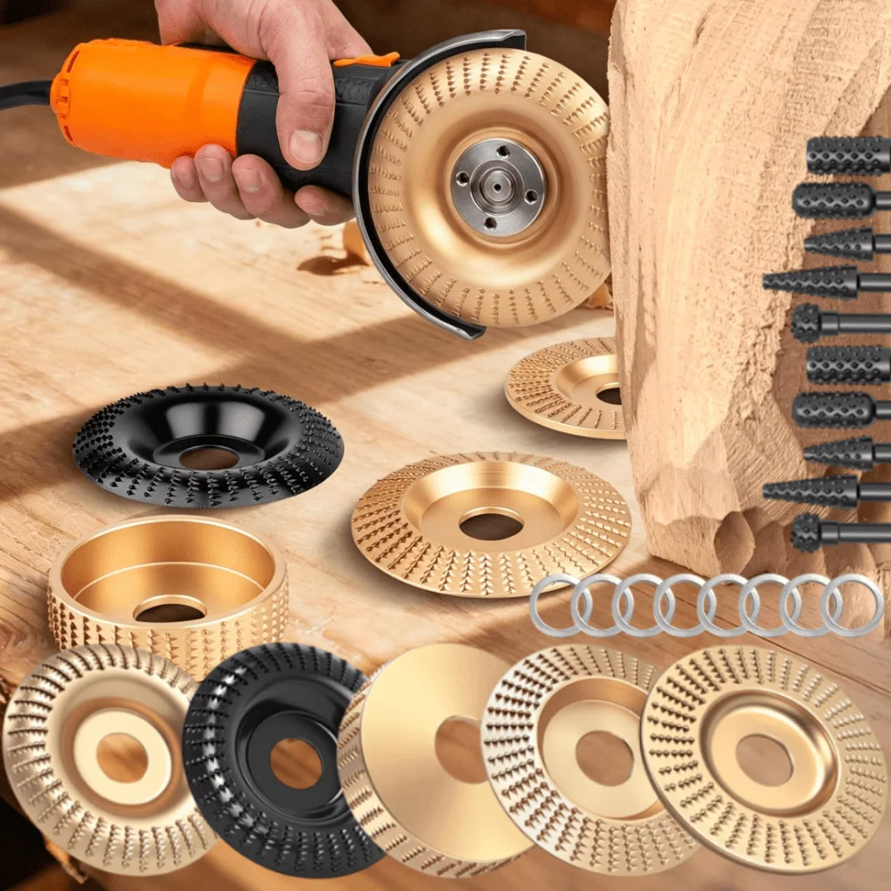 28PCS Wood Carving Disc Set for 4"/4.5" Grinder, 5/8" Arbor, High-Speed Grinding & Polishing Kit
28PCS Wood Carving Disc Set for 4"/4.5" Grinder, 5/8" Arbor, High-Speed Grinding & Polishing Kit