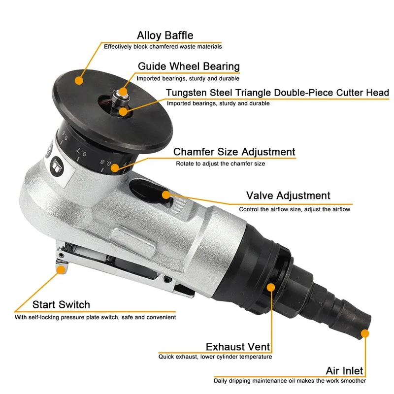 Pneumatic Chamfering Tool 45 Degree Metal Deburring Trimming Machine Arc Edge Beveler Kit for Precision Engineering
Pneumatic Chamfering Tool 45 Degree Metal Deburring Trimming Machine Arc Edge Beveler Kit for Precision Engineering