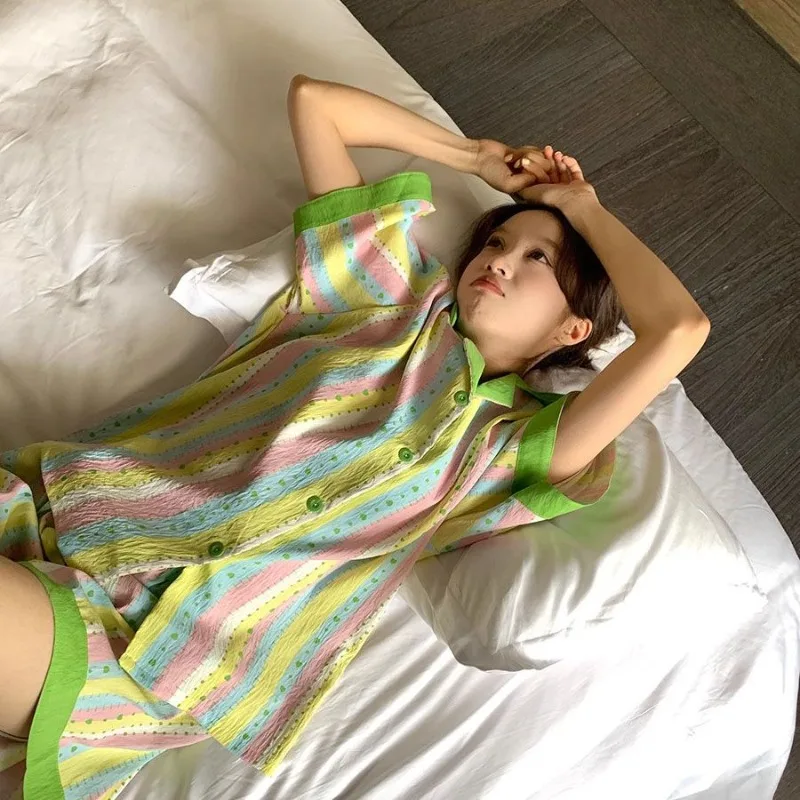 Women's Summer New Sweet Girl Polka Dot Comfortable Outer Loungewear Suit Korean Contrasting Color Striped Short-sleeved Pajamas
Women's Summer New Sweet Girl Polka Dot Comfortable Outer Loungewear Suit Korean Contrasting Color Striped Short-sleeved Pajamas