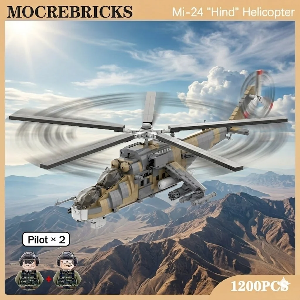 MOC Military Mi-24 Hind Gunship Building Blocks Soviet Air Force Attack Helicopter Jet Aircraft Bricks Construction Toys Gift
MOC Military Mi-24 Hind Gunship Building Blocks Soviet Air Force Attack Helicopter Jet Aircraft Bricks Construction Toys Gift