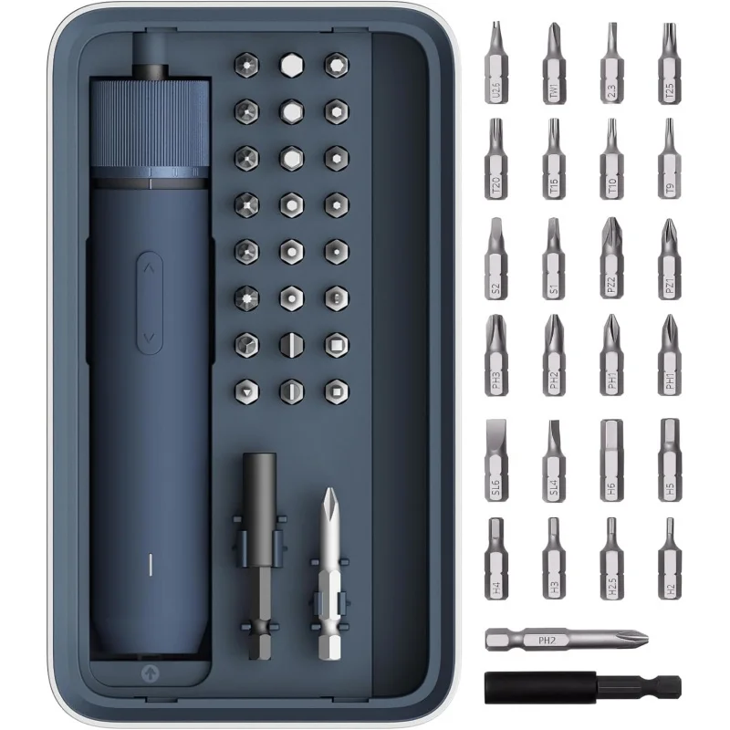Electric Screwdriver 25-Piece Set 3.6V Cordless Rechargeable Magnetic Lid 3 Torque 1500mAh LED for Electrical Repairs.
Electric Screwdriver 25-Piece Set 3.6V Cordless Rechargeable Magnetic Lid 3 Torque 1500mAh LED for Electrical Repairs.