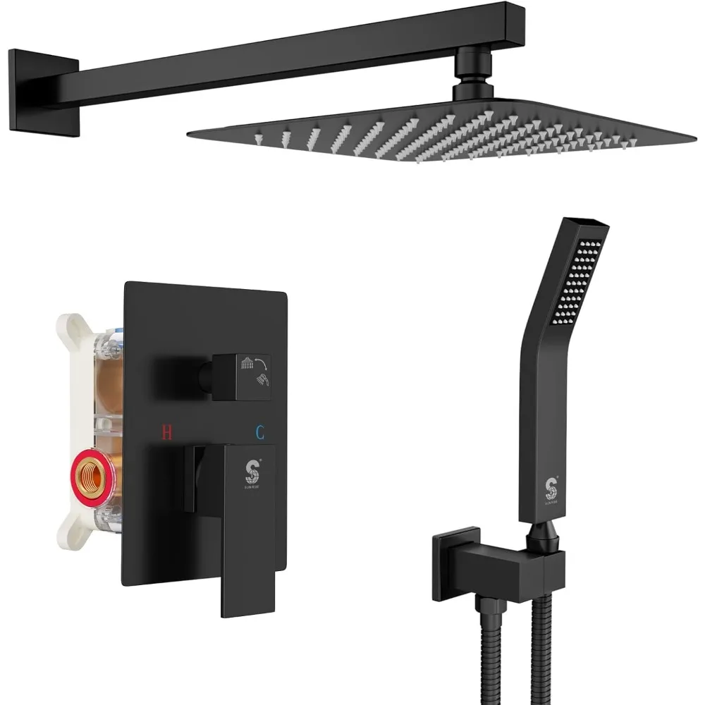 Black Square Rainfall Shower Head and Handle Set, Wall Mounted , Metal Shower Faucet Trim Repair Kits (With Shower Valve)
Black Square Rainfall Shower Head and Handle Set, Wall Mounted , Metal Shower Faucet Trim Repair Kits (With Shower Valve)