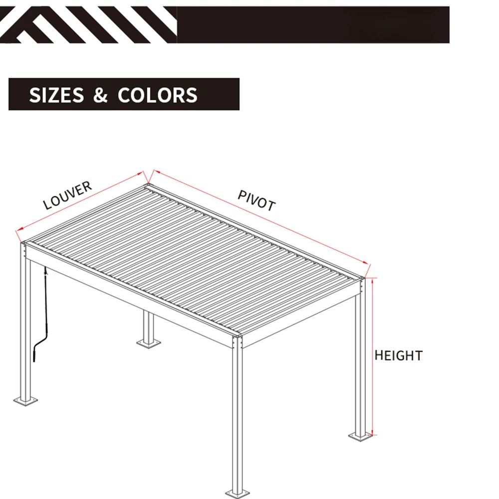 Outdoors Modern High Grade Deck Aluminum Pergola Coated Louver Slats Motorized Bioclimatic Louvered Aluminum Gazebo Pergola
Outdoors Modern High Grade Deck Aluminum Pergola Coated Louver Slats Motorized Bioclimatic Louvered Aluminum Gazebo Pergola