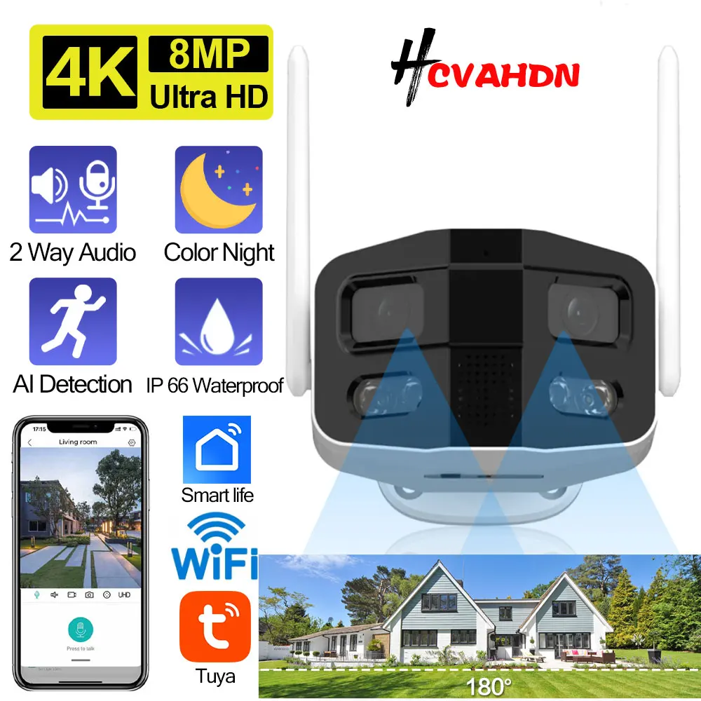 Smart Life 4K Dual lens wifi Bullet camera 180° Wide Angle Panoramic Wireless CCTV Video Surveillance Camera 2 way audio IP Cam
Smart Life 4K Dual lens wifi Bullet camera 180° Wide Angle Panoramic Wireless CCTV Video Surveillance Camera 2 way audio IP Cam