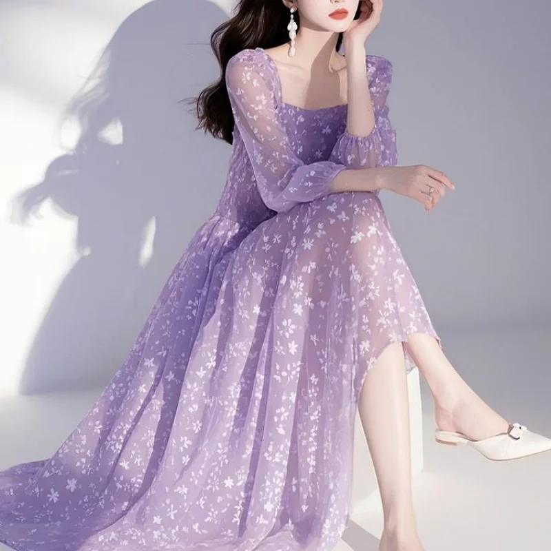 Tea Break French Style Purple Floral Chiffon Dress2025Early Spring New Vacation Style Super Fairy Waist-Cinching Long Dress
Tea Break French Style Purple Floral Chiffon Dress2025Early Spring New Vacation Style Super Fairy Waist-Cinching Long Dress