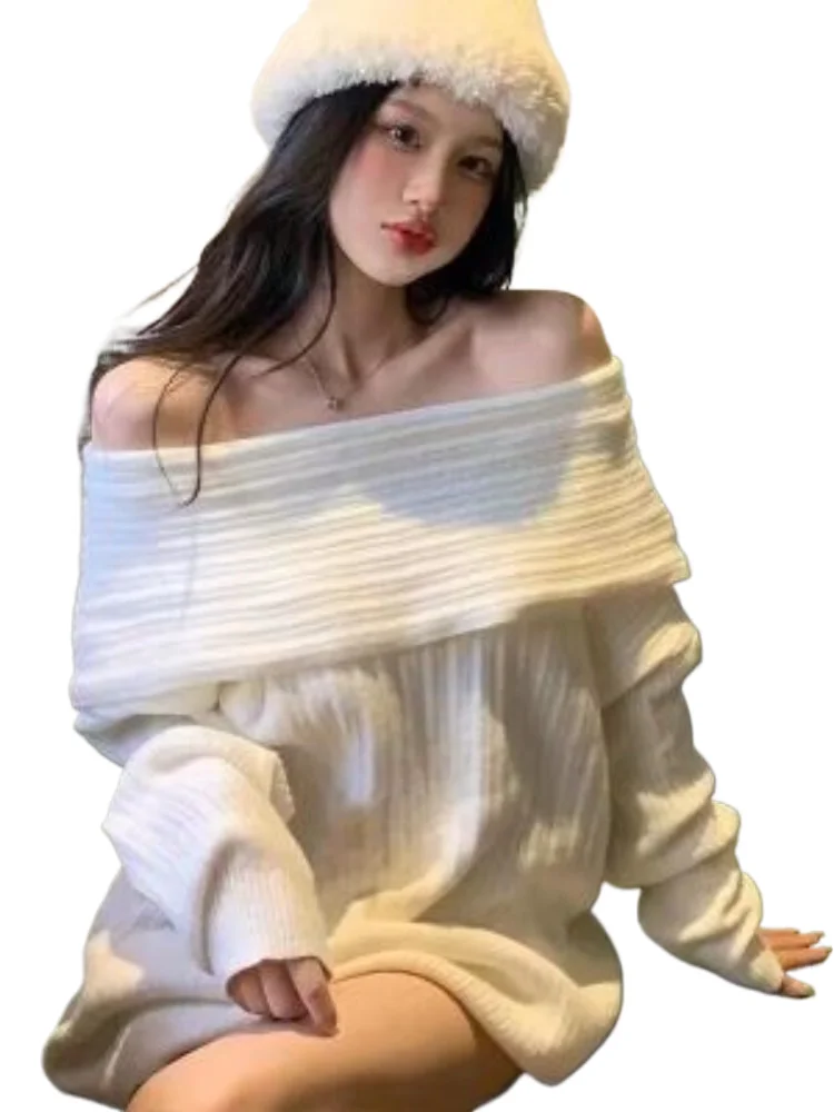 Elegant Off Shoulder Sweater Women's Spring Autumn Korean Solid Knitted Pullover Sexy Long Sleeved Mid Length Top 
Elegant Off Shoulder Sweater Women's Spring Autumn Korean Solid Knitted Pullover Sexy Long Sleeved Mid Length Top