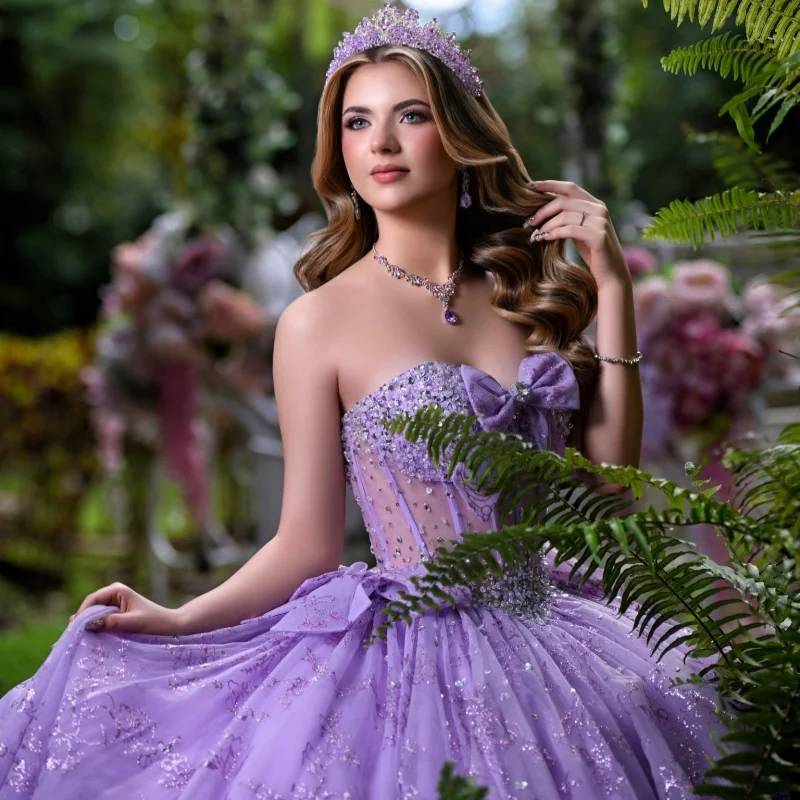 Shiny Purple Quinceanera Dress off-shoulder Sequins Crystal Decal Long tail Bow vestidos de 15 Quinceanera Customize
Shiny Purple Quinceanera Dress off-shoulder Sequins Crystal Decal Long tail Bow vestidos de 15 Quinceanera Customize