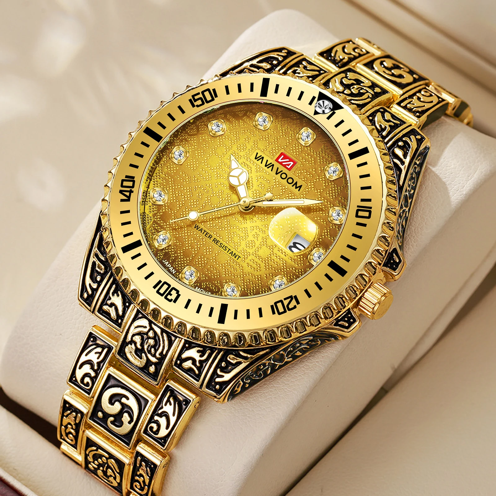 Stainless Steel Men Watch 42mm Luxurious Rhinestone Scale Retro Relief Strap Quartz Clock Green Diving Series Business Wristatch
Stainless Steel Men Watch 42mm Luxurious Rhinestone Scale Retro Relief Strap Quartz Clock Green Diving Series Business Wristatch