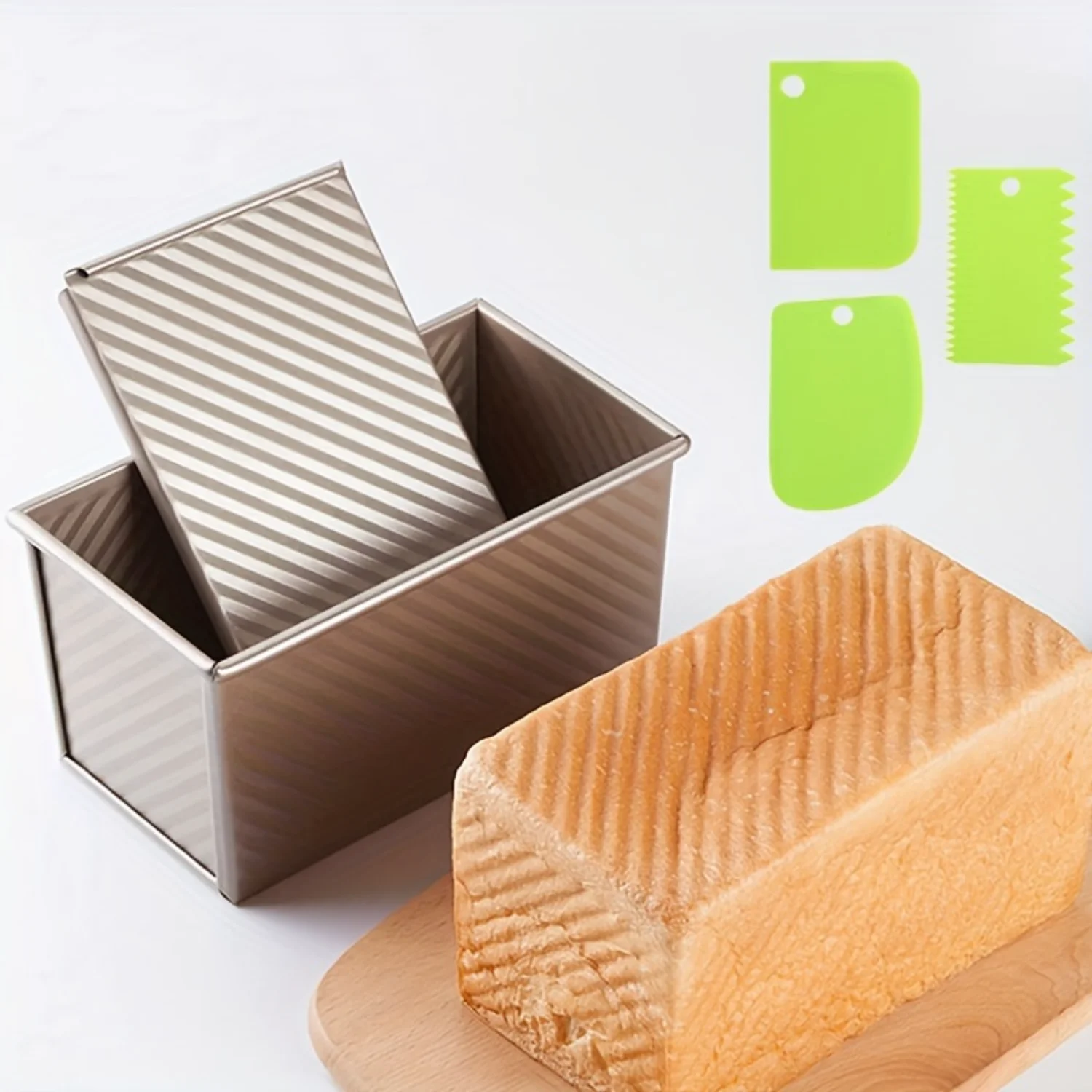 1 Piece Pack with Lid Pullman Bread Pan, 9x4 inch 1 lb Dough Capacity Rectangular Bread Pan with Dough Scraper for Sandwich Brea
1 Piece Pack with Lid Pullman Bread Pan, 9x4 inch 1 lb Dough Capacity Rectangular Bread Pan with Dough Scraper for Sandwich Brea