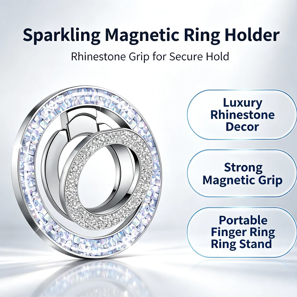 Sparkly Diamond-studded Magnetic Finger Ring Stand Compatible with MagSafe Portable Foldable Bracket For Smartphones
Sparkly Diamond-studded Magnetic Finger Ring Stand Compatible with MagSafe Portable Foldable Bracket For Smartphones