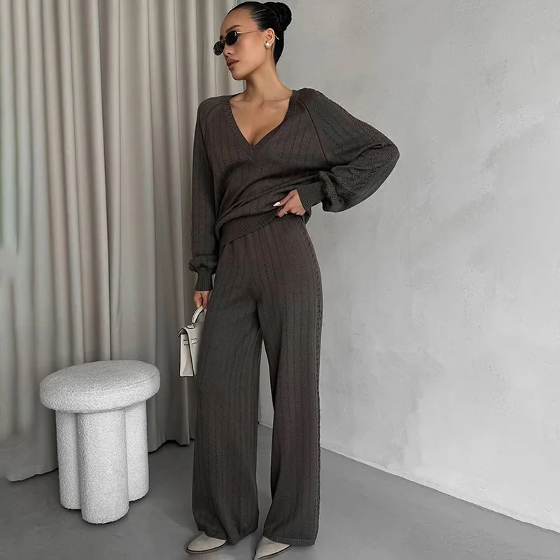 Tornova Knitted Sweater Pant Sets For Women Hollow Long Sleeve V Neck Pullover Top Loose Casual Trousers Women's Two Piece Set
Tornova Knitted Sweater Pant Sets For Women Hollow Long Sleeve V Neck Pullover Top Loose Casual Trousers Women's Two Piece Set