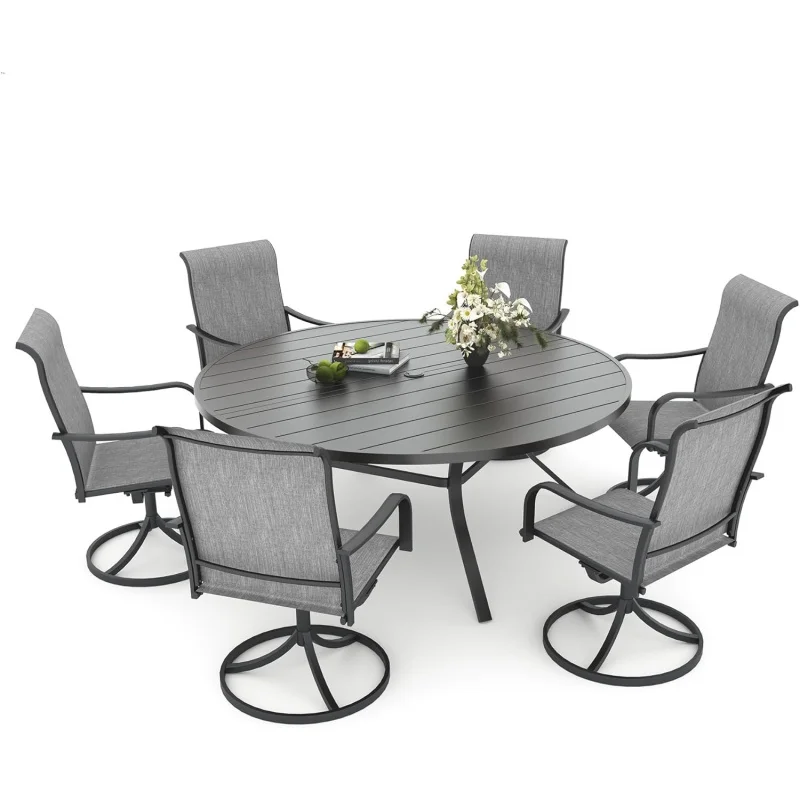 -Piece Outdoor Dining Set, 58 Round Table & 6 Swivel Chairs, All-Weather Furniture Lawn Garden
-Piece Outdoor Dining Set, 58 Round Table & 6 Swivel Chairs, All-Weather Furniture Lawn Garden